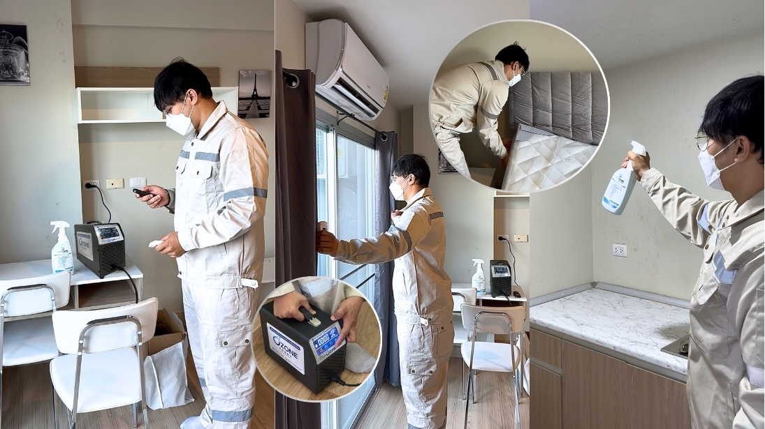 รีวิวลูกค้า/ผลงานของเรา 2 ช่าง Ozone Reset Bangkok ให้บริการอบโอโซนกำจัดกลิ่นแมวในคอนโด กรุงเทพฯ