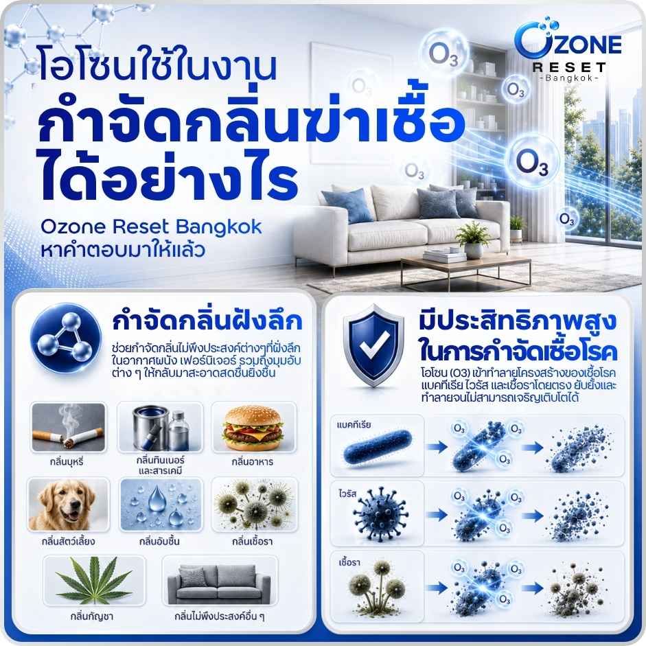 อบโอโซนกำจัดกลิ่นบุหรี่ 5 โอโซนช่วยลดกลิ่นอับ กลิ่นบุหรี่ กลิ่นสัตว์เลี้ยง และกลิ่นสะสมในห้อง โดย Ozone Reset Bangkok