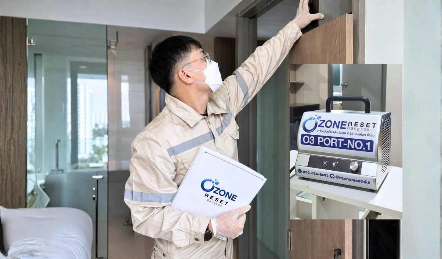 ทีมช่าง Ozone Reset Bangkok ดูแลพื้นที่สำหรับบริการอบโอโซนกำจัดกลิ่นเชื้อรา